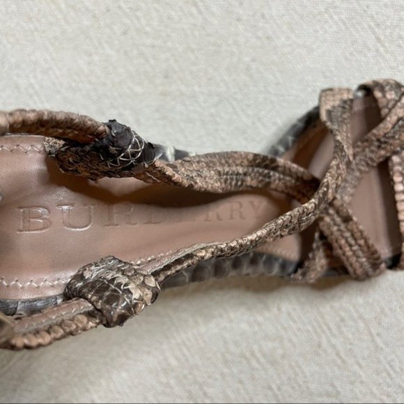 Burberry Python Snakeskin Brown Platform Strappy Sandals 10 - Picture 7 of 8
